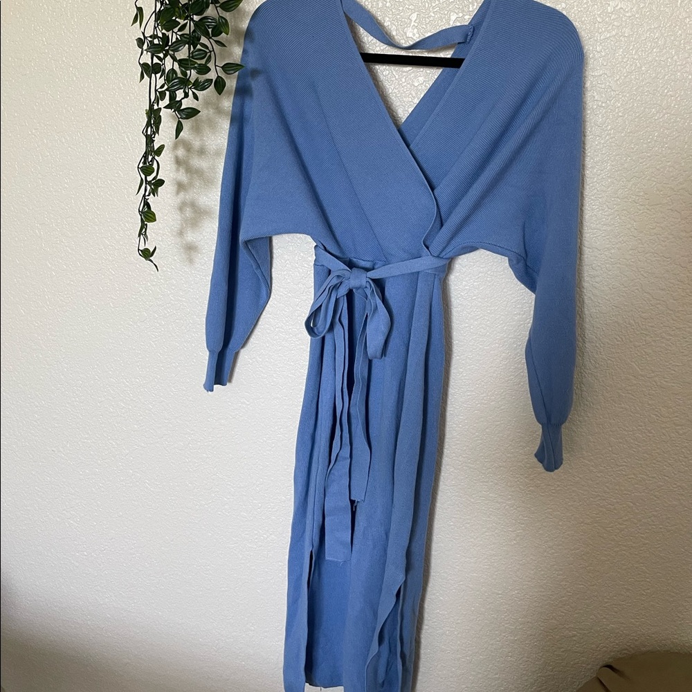 Womens Sweater Dress V Neck Backless Batwing Long
Sleeve Belted Knit Dresses